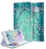 S6 Edge Case, Galaxy S6 Edge Case, NageBee - Design Premium PU Leather Wallet Pouch Case for Samsung Galaxy S6 Edge (Wallet Plum Blossom)