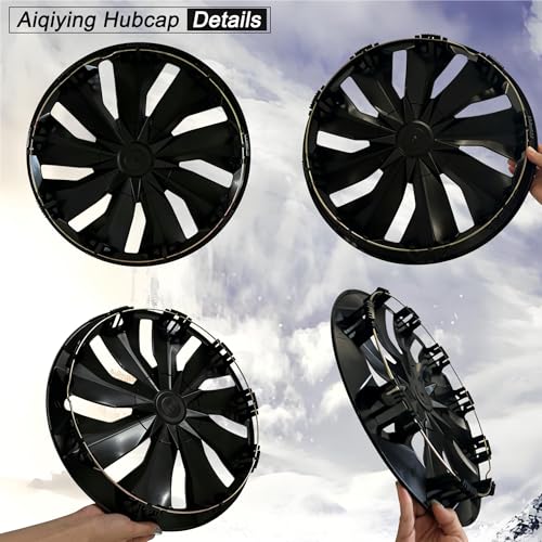 Hubcaps Wheel Cover Replacement R16 Size Hub Cap Universal-Fit Steel Wheel Rim Caps ABS Tire Covers for Most Cars Trucks Sedans SUV -Set of 4（16-inch，Black）