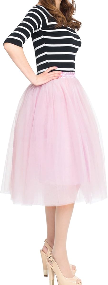 Women's Summer Fairy Knee Length Tulle Skirt Pleated Wedding Bridesmaid Sister Tutu Costume