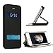 iPhone SE/5S Case, Labato 100% Handmade Genuine Leather Flip Case Cover for iPhone 5/5S/SE Case with Windows View Stand Folio Case Magnetic Cover in Black, Lbt-I5S-11L10