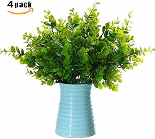 Artificial Shrubs Fake Eucalyptus Leaves - False simulation green plants - Bouquets for Home Garden Office Wedding DIY Decor Green 4pcs
