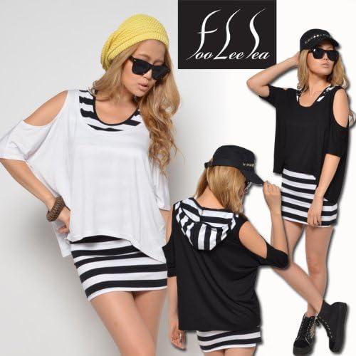 Amazon Co Jp カジュアルコーデのテッパン ボーダー柄フード付きワンピ 肩だしゆるtシャツ ワンピース 服 ファッション小物