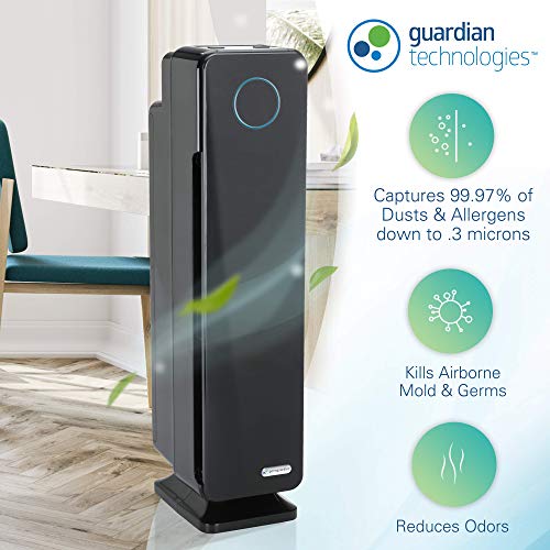 Germ Guardian True HEPA Filter Air Purifier for Home, Office, Large Rooms, Filters Allergies, Pollen, Smoke, Dust, Pet Dander, UVC Sanitizer Eliminates Germs, Mold, Odors, Quiet 28 inch 3-in-1 AC5300B
