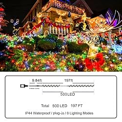 KNONEW Outdoor Christmas Lights 500 LED 197ft