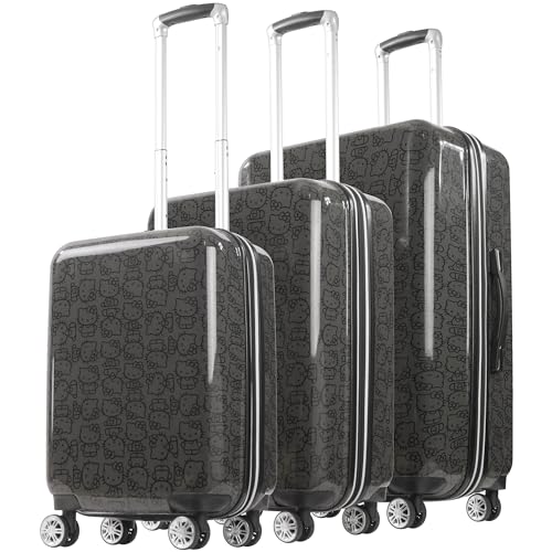 FUL Hello Kitty 3 Piece Set Rolling Luggage, Hardshell Suitcase with Spinner Wheels, Black