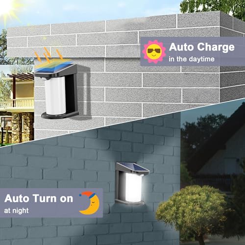 QQARORSUN Solar Outdoor Wall Light, Motion Solar Security Welcome Light Dusk to Dawn, Modern Wireless Wall Sconce Waterproof, Outside Solar Porch Lights for House Patio Fence, 1-Pack