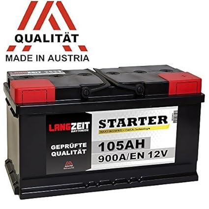 LANGZEIT Autobatterie 12V 105AH ersetzt 88Ah 90Ah 92Ah 95Ah 100Ah Starter Batterie