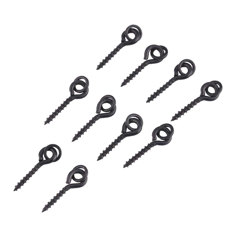 Fishing Bait Screws, 10pcs 15mm Anti Glare Black Coated Carp Rig Screws Bait Attachments with Link Loop for D Rigs Chod Rigs Boilie Fishing Tackle