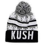 City Hunter Sk1160 Kush Leaves Pom Pom Beanie Hats (Light Grey/black)
