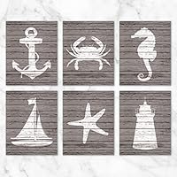 Coastal Silhouettes Wall Art - Set of 6-8x10 Prints on Linen Paper - Unframed