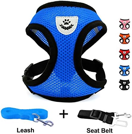 DogJog Mesh Dog Harness with Padded Vest for Puppy and Cats (Medium, Blue)