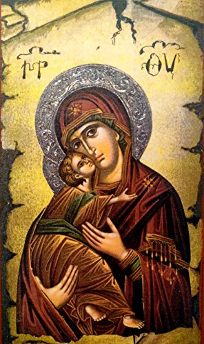Handmade Wooden Greek Christian Orthodox Mount Athos Icon of Virgin Mary & Jesus /Mp15