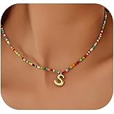 A ALARTAN Initial Necklace for Women Cute Colorful Beaded Charm Necklaces Bohemian Colorful Letter Necklaces Personalized Bubble Necklace Trendy Choker for Women Jewelry Gift