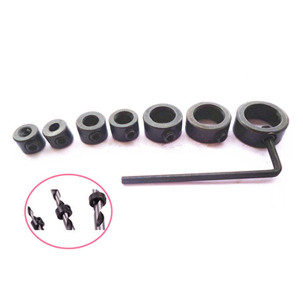 7pcs Drill Bit Stop Collars Set Exact Hole Depth Bits Locator Drill