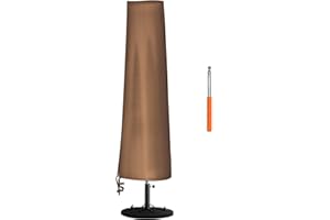 Gartree Umbrella Cover for Outdoor Umbrellas 6-9 Ft, Waterproof Patio Umbrella Cover 420D Fabric with Zipper and Installation Rod for Market Umbrellas 2024 Upgraded Version, Brown