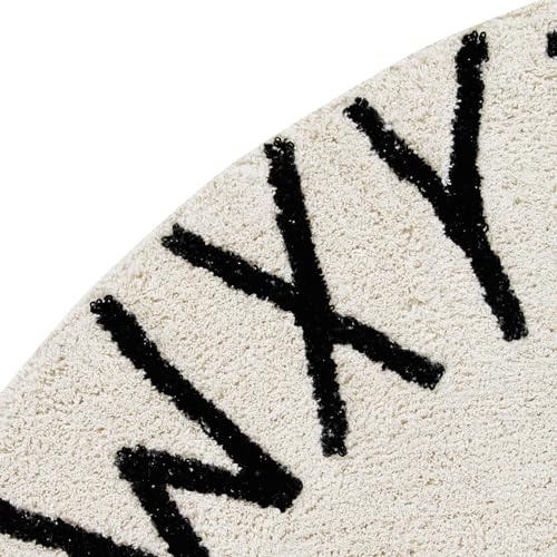 Lorena Canals Washable ABC rug for children's room or bedroom in natural/black. Handmade in round shape with cotton and non-toxic dyes - Ø150cm
