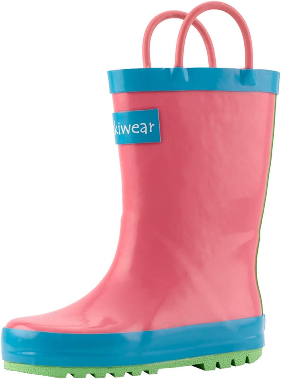 OAKI Kids Waterproof Rubber Rain Boots with Easy-On Handles