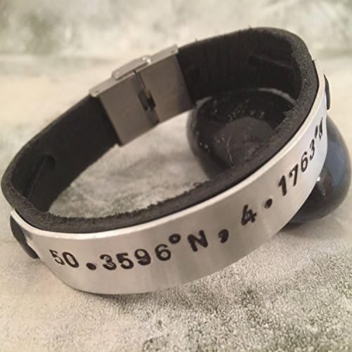 Hand stamped bracelet,Personalised bracelet,Men's leather bracelet,Men's personalised bracelet,Women's leather bracelet,Coordinate bracelet,Latitude longitude bracelet,Id bracelet,Engraved bracelet