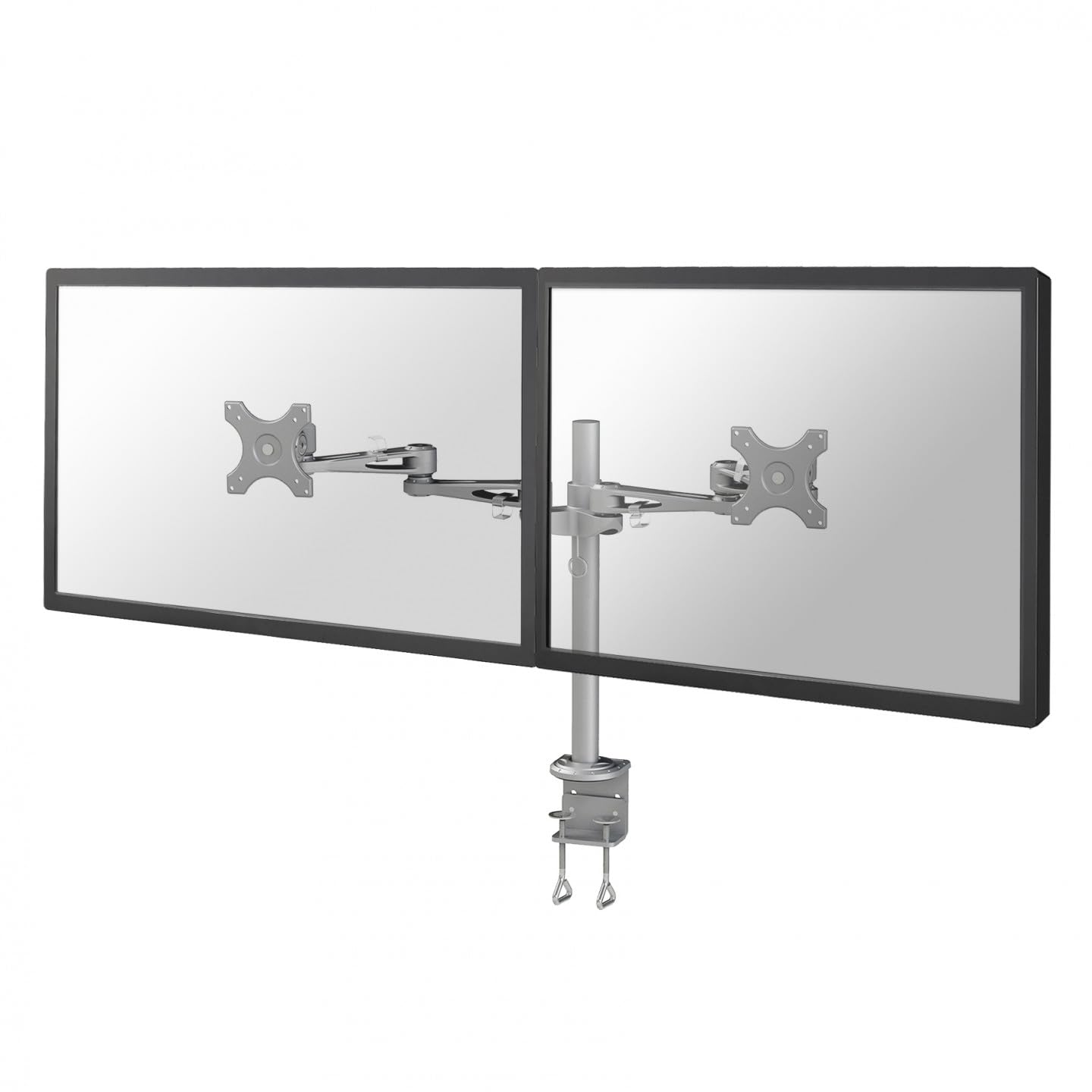 Newstar FPMA-D935D Full Motion Dual Desk Mount (clamp) for two 10-27" Monitor Screens, Height Adjustable - Silver