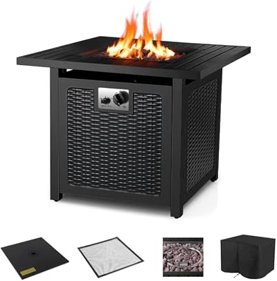 TLGREEN 28" Gas Fire Pit Table, 14.5 kW with Cover & Lava Stones