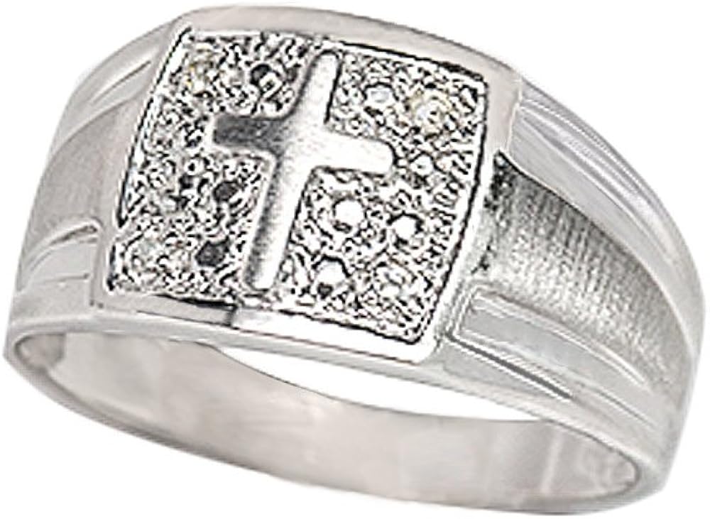 Sterling Silver Cross Men's Ring with Genuine Diamond