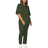 HBQ Women 2 Piece Outfits Summer Sweatsuits Drop Shoulder Tracksuits Biker Short Workout Jogger Sets