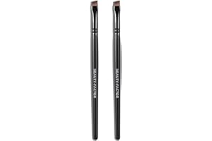 BEAUTYFACTOR Angled Eyeliner Brush Set - 2PCS Precision Ultral Thin Angle Eye Liner Brushes Fine Point with Flat Bristles for Brow Powder, Smooth Gel, Cream, or Liquid for Creating Sharp Lines, Detailed Eye Looks