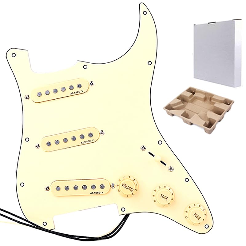 Ogdni 3-Ply SSS Prewired Loaded Pickguard with Alnico V Pickups Kit for Strat Electric Guitars Replacement Parts