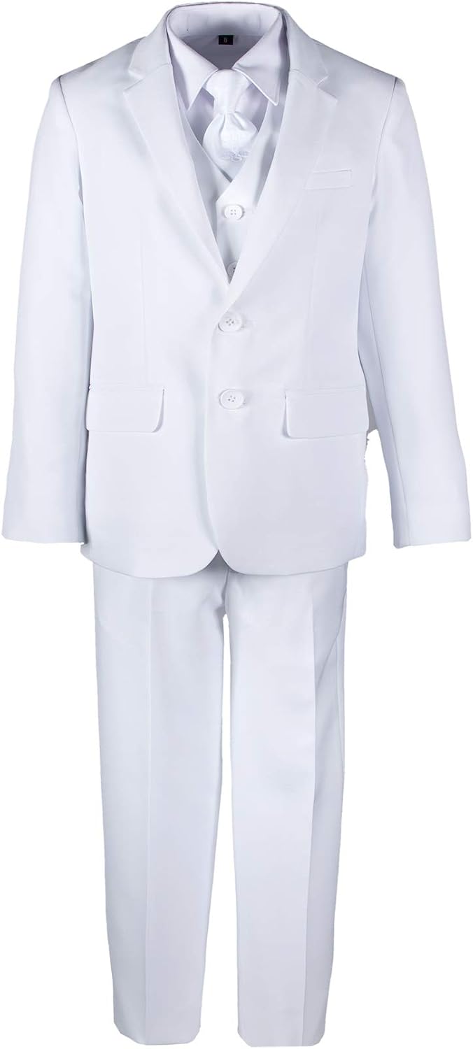 Boys Husky 5-Piece White Formal Suit Set – Wedding, First Communion, Graduation