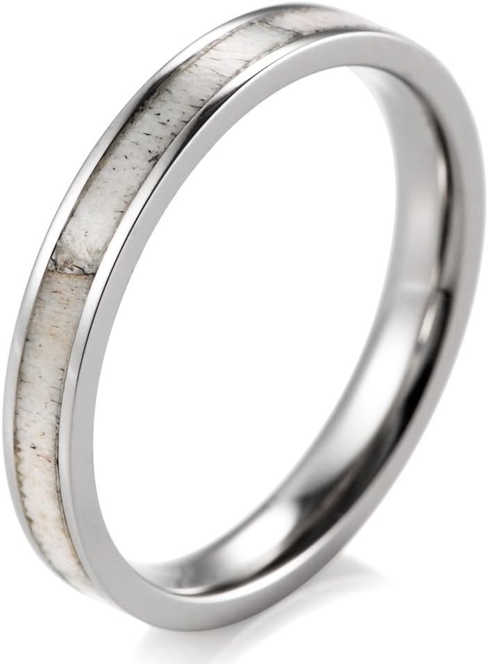 SHARDON Women's 3mm Titanium Ring with Real Deer Antler Inlay
