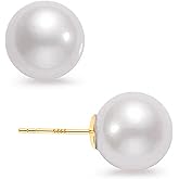 HUGE TOMATO 18K Gold Plated 925 Sterling Silver Shell Pearl Stud Earrings, Big Simulated Pearl Earrings for Women - Oversized Classic Faux Round Large Ear Studs, Hypoallergenic Safe for Sensitive Ears