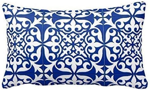 Yeat Home Decoration Throw Pillows Cases PUDA Moroccan Tile - Cobalt Blue and White Canvas -20x30 Bedroom Cushion Pillowcases Cover Sofa,Chairs,Car,Hotel,Cafe Decor Both Sides