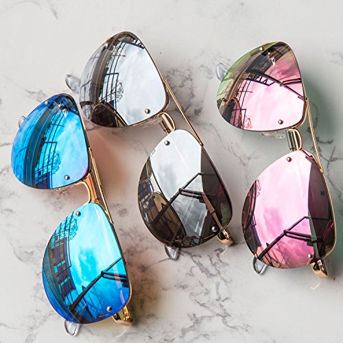 SUNLOUNGER Womens Oversized Aviator Sunglasses – Mirror Teal Lenses on Gold Frame