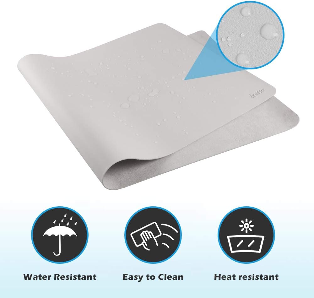 iCasso Desk Pad, Waterproof PU Leather Desk Blotter Protector Mouse Pad, Smooth Surface Desk Mat, Large Durable Desk Writing Pad for Work, Game, Office, Home Accessories - 35.4" x 15.7" - Gray: Home Audio & Theater