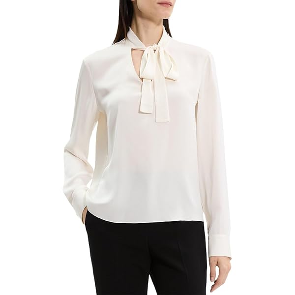 Theory Women's Tie-Neck Blouse, Ivory, P at Amazon Women's