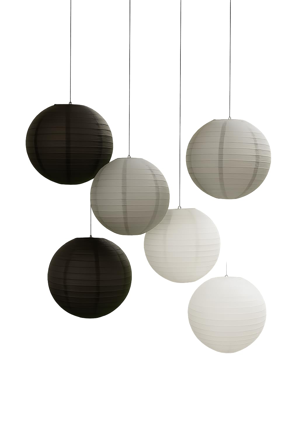 Paper Lanterns Mix Color Packs of 6 Round Paper Lanterns Lampshade (Grey Black Shade, 18" (45 Cm))