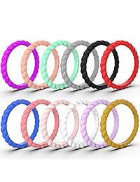 Anillos de boda Zollen de silicona para mujer, finos, de goma, trenzados, apilables, de silicona hipoalergénica