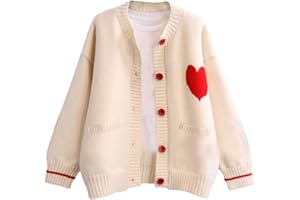FindThy Women's Cute Cardigan Sweater Kawaii Love Heart Print Y2K Button Knitted Outerwear