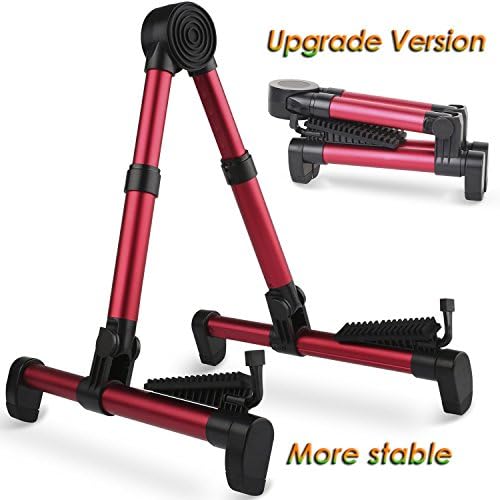 Upgraded A-Frame Folding Travel Instruments Stand for Acoustic/Electric/Classical Guitar,Ukulele,Bass,Mandolin,Banjo, Red (red)