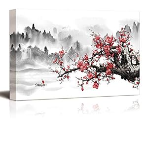 Canvas Wall Art Plum Blosssom Flowers Painting Artwork for Home Prints Framed - 12x18 inches