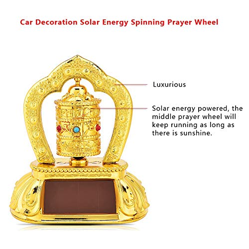 Car Spinning Prayer Wheel,Buddhist Statue for Lucky Happiness Tibetan Tibet Buddhist Solar Energy Spinning Prayer Wheel for Car Home Office Shop Interior Decoration Golden - Thumbnail 3