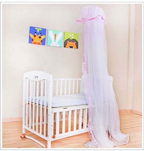 CdyBox Breathable Baby Bed Canopy Toddler Sleeping Dome Mosquito Net Crib Netting Palace-style Lace Décor (Pink) - Thumbnail 4