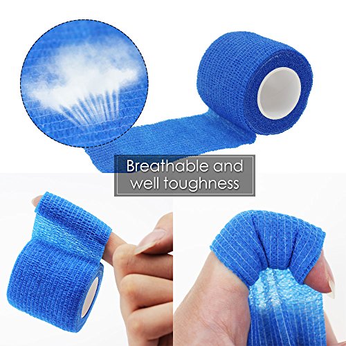 Homgaty 9 Pack Self Adherent Cohesive Wrap Bandages,Strong Sports Tape for Wrist,Ankle Sprains & Swelling,First Aid Sports Vet Tape Medical Supplies,Self Grip Roll - 2/3/4inch,White,Blue,Black