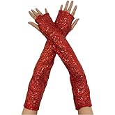 Fashion Long Sequins Lace Fingerless Gloves Sparkly Gloves for Glitter Rave Party Costume Performances Wedding Evening Prom