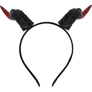 HOOTERCOS Devil Horns Headband, Black Red Demon Horns Costume Accessory for Halloween Cosplay Party