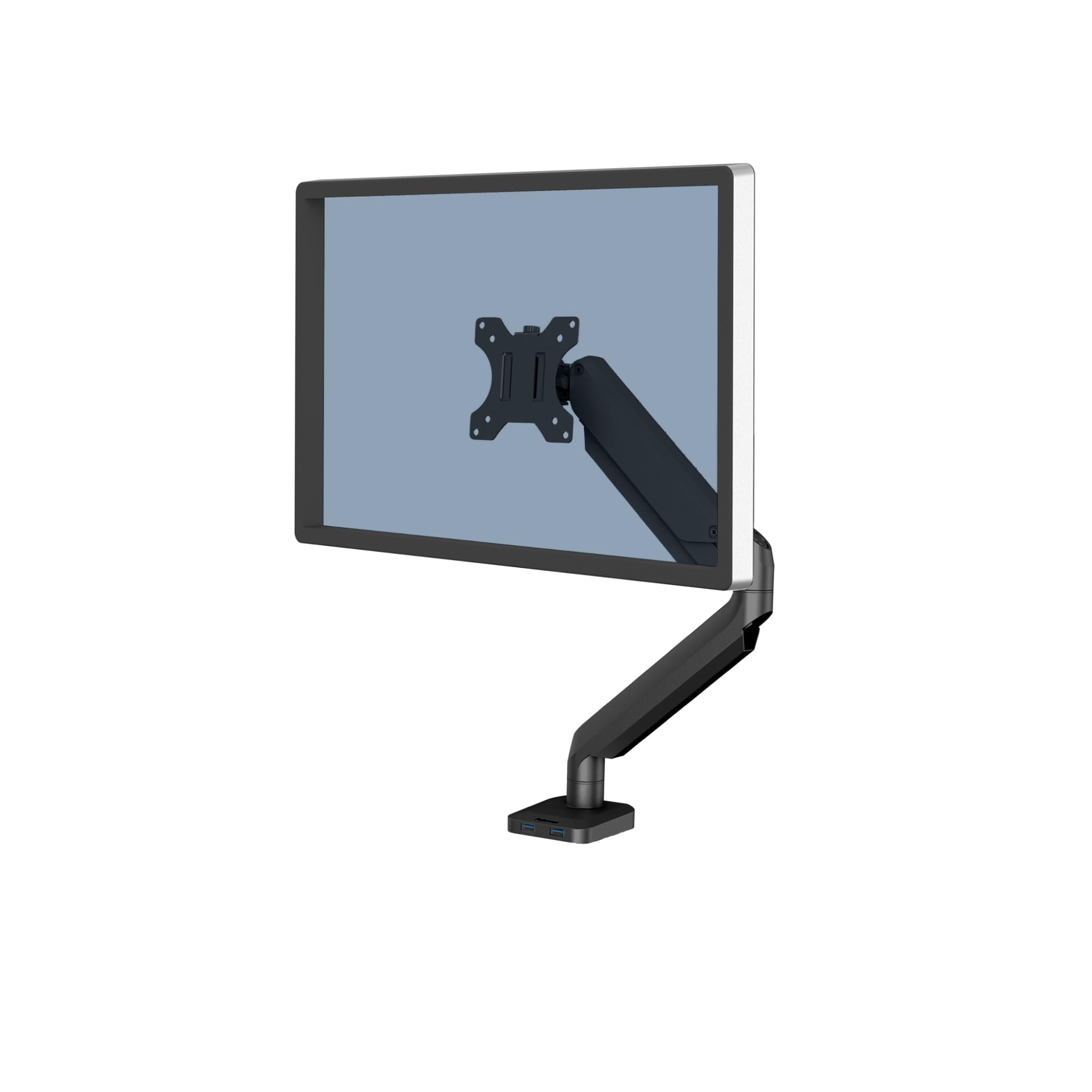Fellowes Single Monitor Arm - Platinum Series Mount for 8KG 32 inch Screens - Ergonomic Adjustable Arm Desk Mount - Tilt 45° Swivel 360° Rotation 360°, VESA 75 x 75/100 x 100 - Black