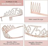 Amosking 75th Birthday Decorations Sash Tiara Cake Topper Balloons Gift Box view 3