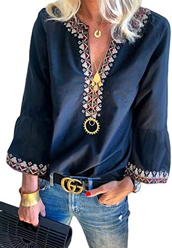 Chase Secret Womens Casual V Neck Shirt Boho Print Short Sleeve Tops Loose Blouse (S-XXL)