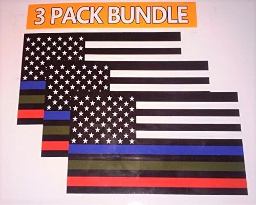 Police Military and Fire Thin Line USA Flag Decal American Flag Sticker Blue Green and Red stripe for cars trucks for honor and support our officers and troops Window Bumper 5 x 3 inch( 3 PACK)