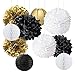 New Years Decorations Gold Black White Party Decorations Kit Tissue Paper Pom Poms Flower Paper Lanterns Paper Honeycomb Balls Party Hanging Decorations for 2019 New Years Eve Party Birthday Party